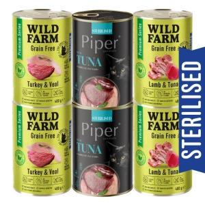 WILD FARM Premium Grain Free + Dolina Noteci Piper 6x400g - getreidefreies Futter für sterilisierte Katzen