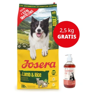 JOSERA Adult Lamm & Reis 12,5+2,5kg + Lab-v Lachsöl – 100 % Lachsöl für Hunde und Katzen 500 ml