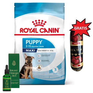ROYAL CANIN Maxi Puppy 15kg & LAB-V Omega 3 und 6 + Hektor 900g GRATIS!