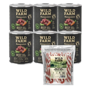 WILD FARM Monoprotein Beef 6x800 g hypoallergenes Hundefutter + WILD FARM Enten-Sandwich 500g