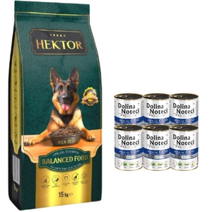 HEKTOR BALANCED Erwachsene 15kg + Dolina Noteci Premium Kabeljau mit Brokkoli 6x400g