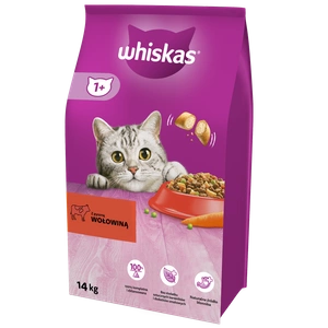 WHISKAS Adult 14 kg - Trockenfutter für ausgewachsene Katzen, mit leckerem Rindfleisch