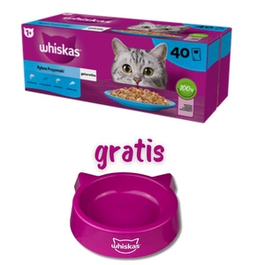 WHISKAS Adult Sachets 40 x 85 g Fishy Treats - Nassfutter für ausgewachsene Katzen in Gelee (Stücke mit: Lachs, Thunfisch, Kabeljau, Weißfisch) + KATZENNAPF GRATIS!!