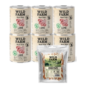 WILD FARM Pastete Lamm 6x800g glutenfreies Hundefutter + WILD FARM Huhn und Kabeljau Sandwich 500g