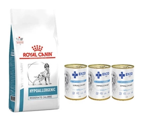 ROYAL CANIN Hypoallergenic Moderate Calorie HME23 14kg + ENZO VET Hypoallergenic 3x400g
