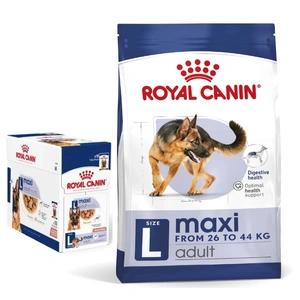 ROYAL CANIN Maxi Adult 15kg Trockenfutter für erwachsene Hunde bis 5 Jahre, große Rassen + Maxi Adult 10x140g