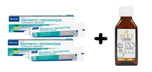 VIRBAC Zahnpasta mit Geflügelaroma zur enzymatischen Hunde Zahnpflege 70g + Lab-V Lachsöl 100ml