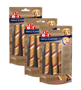 8in1 Triple Flavour Kausnacks für Hunde - mit extra viel Fleisch, 3x113g