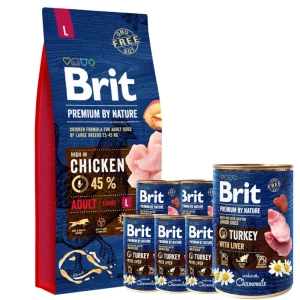 BRIT Premium By Nature Adult L 15kg + Brit Turkey With Liver 6x400g