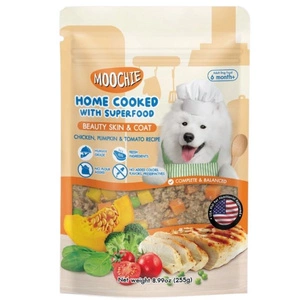 MOOCHIE HOME COOKED Beauty Skin & Coat – Chicken, Pumpkin & Tomato 255 g für Hunde (Rezept mit Huhn, Kürbis und Tomaten)