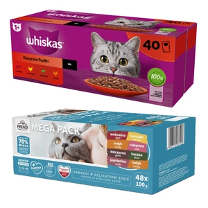 WHISKAS Adult Sachets 40 x 85 g Classic Meals - Nassfutter für ausgewachsene Katzen, in Sauce + Frendi Sachets für Katzen Fleischgeschmack in Sauce 48x100g