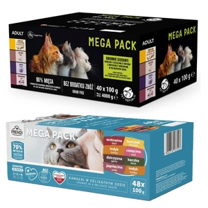 Pet Republic Nassfutter für Katzen Stücke in delikaten Sauce 40x100g + Frendi Sachets für Katzen Fleischgeschmack in Sauce 48x100g