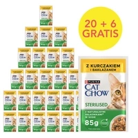 CAT CHOW Sterilised Katzenfutter mit Huhn und Auberginen in Soße 85 g – 20 BEUTEL + 6 GRATIS !!!