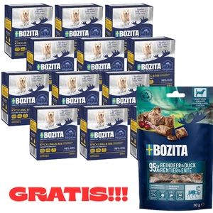BOZITA Dog: Huhn und Reis in Gelee 12x370g + BOZITA Meaty Bites Rentier mit Ente Hundeleckerli 70g GRATIS!