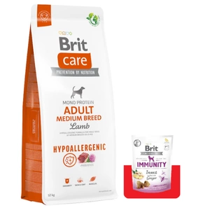 BRIT CARE Dog Hypoallergenic Adult Medium Breed Lamb 12kg + Brit Care Snack Immunity 150g