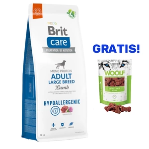 BRIT CARE Dog Hypoallergenic Adult Large Breed Lamb 12kg + WOOLF Mini Lamb Bone 100g GRATIS!