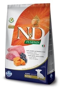 Farmina N&D Pumpkin Grain Free canine LAMB & BLUEBERRY PUPPY MINI 2,5kg + GRATIS TRIXIE Hundekotbeutel 4 Rollen