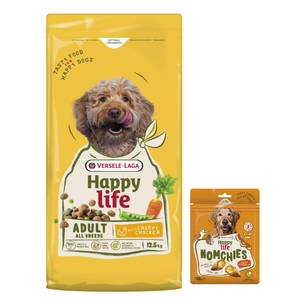 VERSELE-LAGA Happy Life Adult mit Huhn 12,5kg - Hundefutter für Erwachsene mit Huhn + Snack 150g GRATIS!