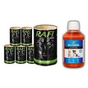 Rafi Classic mit Wildbret und Karotte in Sauce 1240g + LAB V Lachsöl für Hunde und Katzen 250ml