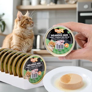 UNIQ PETS Katzennassfutter ROYAL RABBIT Kaninchenpastete mit Lanzensamen 30 g x 8 Stück