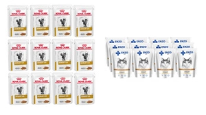 Royal Canin VET DIET Urinary S/O Frischebeutel Katze 12x85g + ENZO VET Urinary mit Huhn in Sauce für Katzen 12x100g