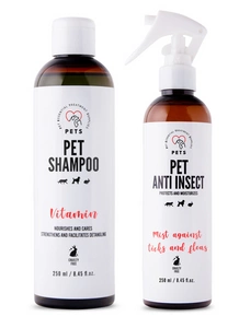 PET Shampoo Vitamin_Shampoo 250ml Nährend und pflegend + PETS ANTI INSECT - wirksamer Schutz gegen Zecken, Flöhe und andere Insekten 250ml