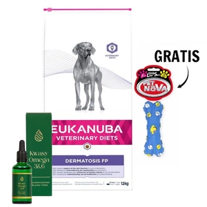 EUKANUBA Veterinary Diets Dermatosis FP für Hunde 12kg & Lab-v Omega-3&6-Fettsäuren + Gummiknochen GRATIS!