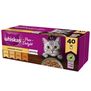 WHISKAS Adult Sachets 40 x 85 g Geflügelfrikadellen - Nassfutter für ausgewachsene Katzen, in Gelee (Stücke mit: Huhn, Pute, Geflügel, Ente)