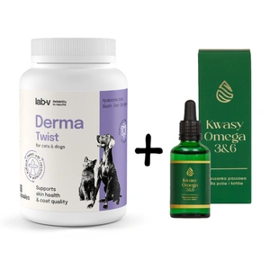 Lab-v Derma Twist - Haut-, Fell- und Barriereunterstützung für Hunde und Katzen 60 Kapseln zum Aufdrehen + Lab-v Omega-3&6-Fettsäuren 50ml
