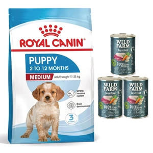 ROYAL CANIN Medium Puppy 15kg + Wild Farm Superfood Duck 3x400g