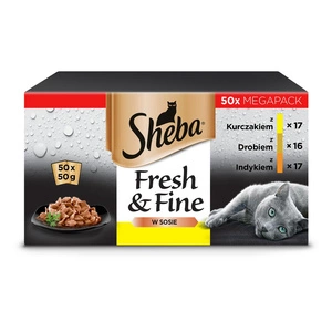 SHEBA Beutel 50x50g Fresh & Fine Nassfutter für ausgewachsene Katzen in Sauce (Huhn, Geflügel, Pute)