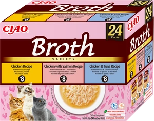 INABA Ciao Broth - Ergänzungsfuttermittel für Katzen mit Huhn-, Lachs- und Thunfischgeschmack 24x40g