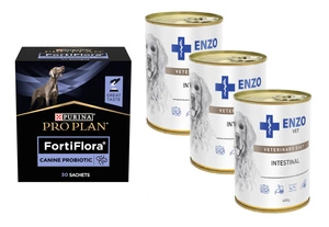 PURINA PVD FortiFlora Dog 30 Beutel + 3x ENZO VET Intestinal 400g