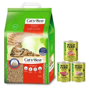 Cat's Best Eco Plus Katzenstreu 20l / 8.6kg + WILD FARM Premium getreidefreies MIX 3x400g