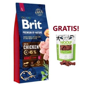BRIT Premium By Nature Adult L 15kg + WOOLF Mini Lamb Bone 100g GRATIS!
