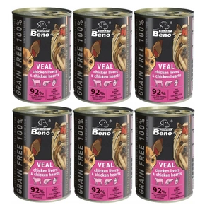 Super Beno PIES Getreidefreie Leckerbissen mit Kalbfleisch, Geflügelleber und Geflügelherzen in Soße 6x415g