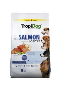 TropiDog Premium Adult SMALL BREEDS – Rich in SALMON, with RICE 8kg