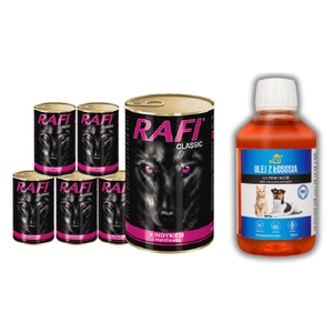 Rafi Classic mit Pute und Karotten in Sauce 1240g + LAB V Lachsöl für Hunde und Katzen 250ml