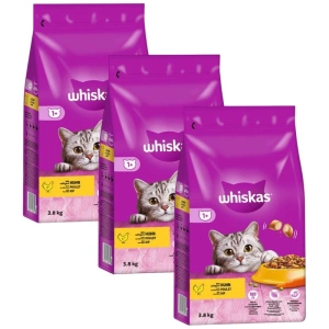 WHISKAS Adult 11,4kg (3x3,8kg) - Trockenfutter für ausgewachsene Katzen, mit leckerem Huhn