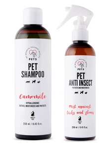 PETS ANTI INSECT - wirksamer Schutz gegen Zecken, Flöhe und andere Insekten 250ml + PET Shampoo Kamille_Shampoo 250ml Hypoallergen