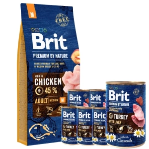 BRIT Premium By Nature Adult M 15kg + Brit Turkey With Liver 6x400g