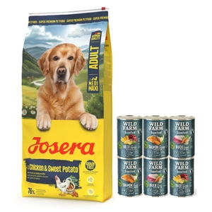 JOSERA Medi/Maxi Huhn & Süßkartoffel 12,5kg + Wild Farm Superfood MIX 6x400g