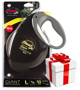 FLEXI Giant L 10m Gurt für große, kräftige Hunde bis 50 kg - schwarz + Überraschung für den Hund