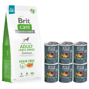 BRIT CARE Dog Grain-free Adult Large Breed Salmon 12kg + Wild Farm Superfood Rindfleisch 6x400g getreidefreies Hundefutter
