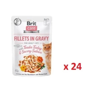 BRIT CARE Cat Pouches Fillets in Bratensoße mit zartem Putenfleisch & würzigem Lachs 24x85g