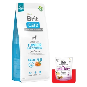BRIT CARE Dog Grain-free Junior Large Breed Salmon 12kg + Brit Care Snack Immunity 150g