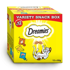 DREAMIES™ Variety Snack Box Katzenfutterergänzung (Geschmacksrichtung Huhn, Käse und Lachs) - 12x60g