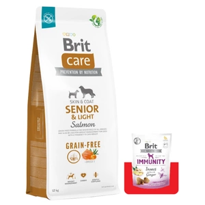 BRIT CARE Dog Grain-free Senior & Light Salmon 12kg + Brit Care Snack Immunity 150g