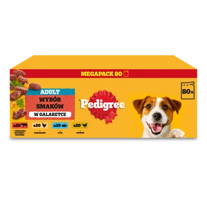 PEDIGREE® Adult Nassfutter für ausgewachsene Hunde, Auswahl an Geschmacksrichtungen in Gelee, Beutel 80x100 g