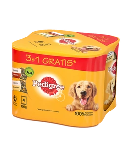 PEDIGREE Adult 3+1 PACK 4X400G - Hundenassfutter in Gelee (2x MIT HÜHNCHEN, 2x MIT RINDFLEISCH)